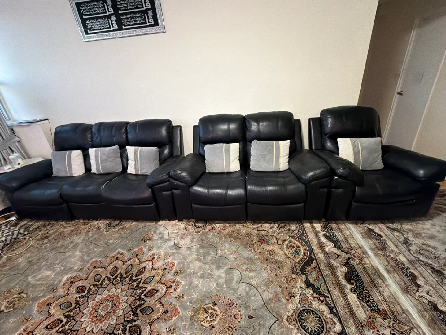 Black Leather Recliner Sofa Set