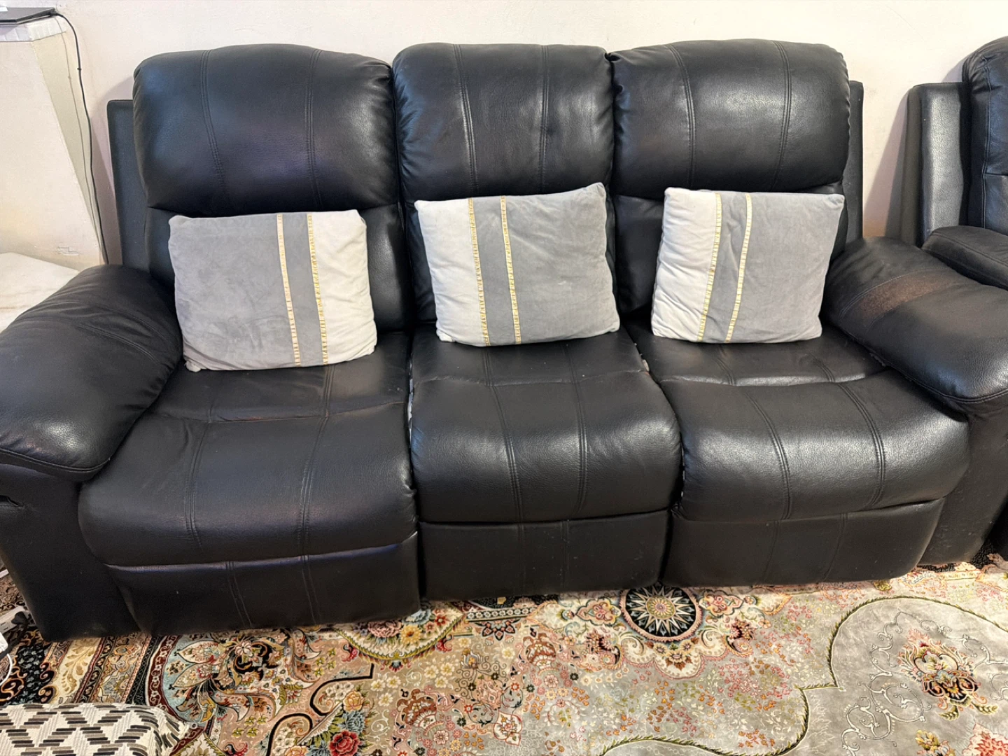 Black Leather Recliner Sofa Set - photo 4