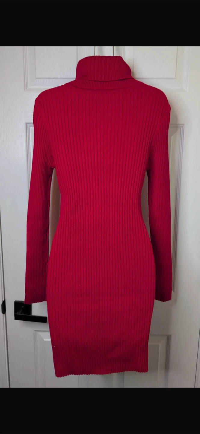 NEW! Bodycon Knit Red Ribbed Turtleneck Sweater Dress - photo 5