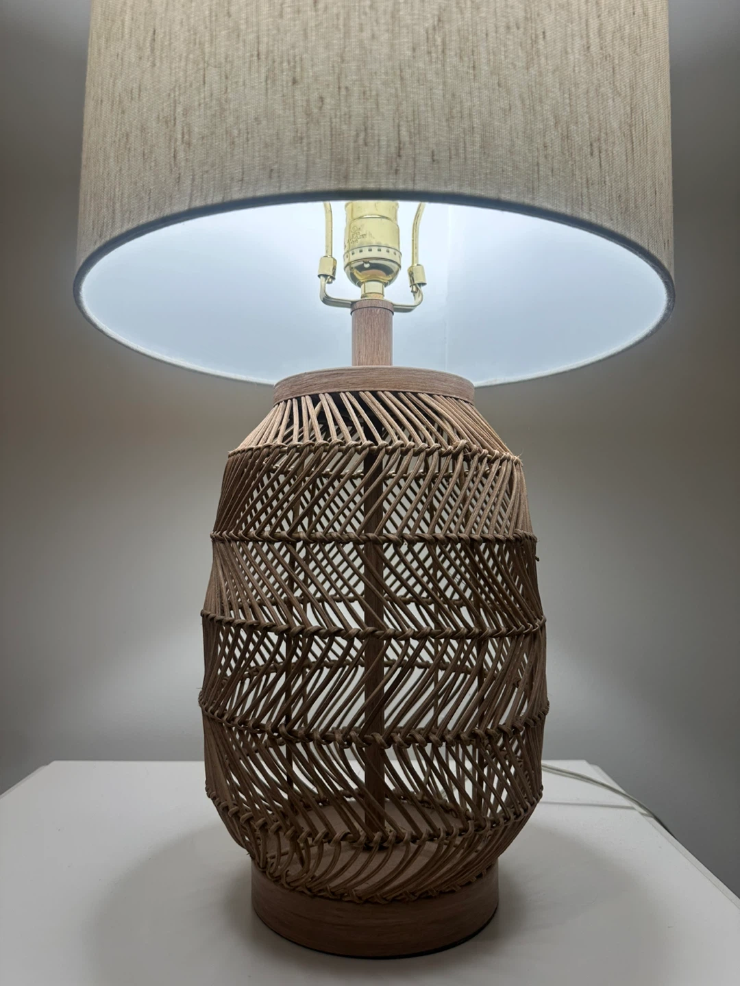 Set of 2 Woven Rattan Table Lamp with Neutral Shade