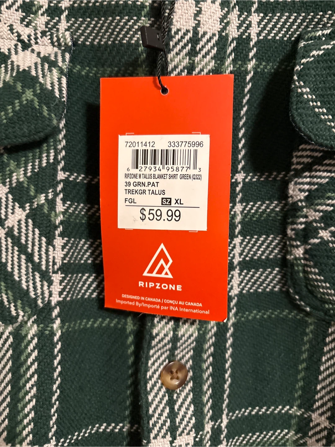 Ripzone XL Men's Flannel Blanket Shirt XL Green - photo 2