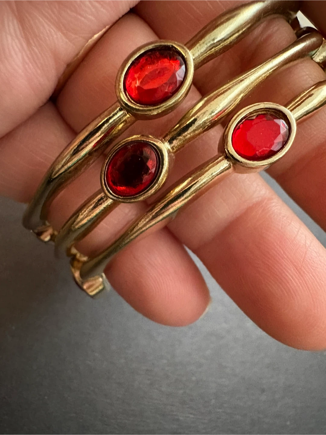Set of 3 Gold-Tone Bracelets with Red Gems - photo 4