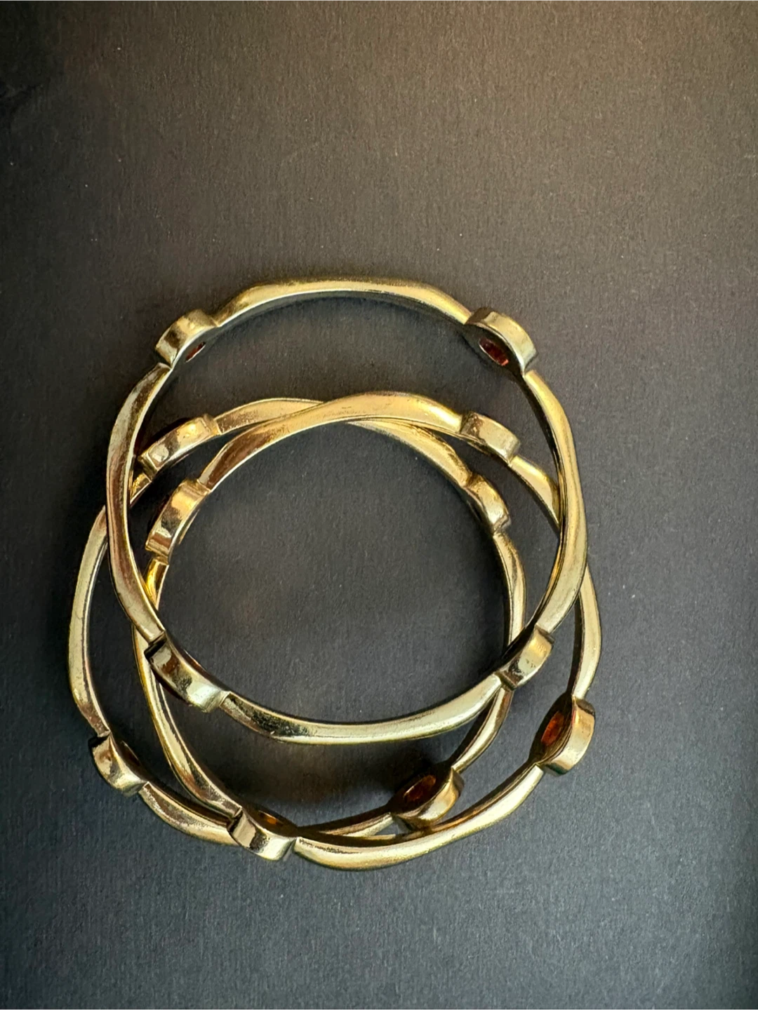 Set of 3 Gold-Tone Bracelets with Red Gems - photo 2