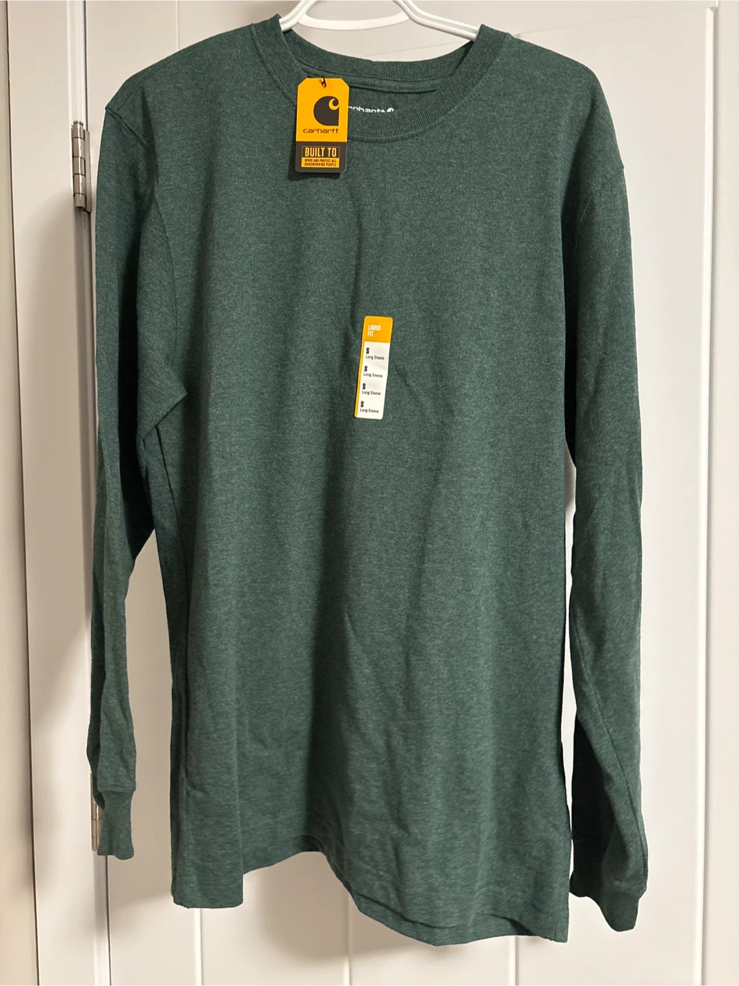 Small Carhartt Men's Loose Fit Long Sleeve Shirt - Green, Size S