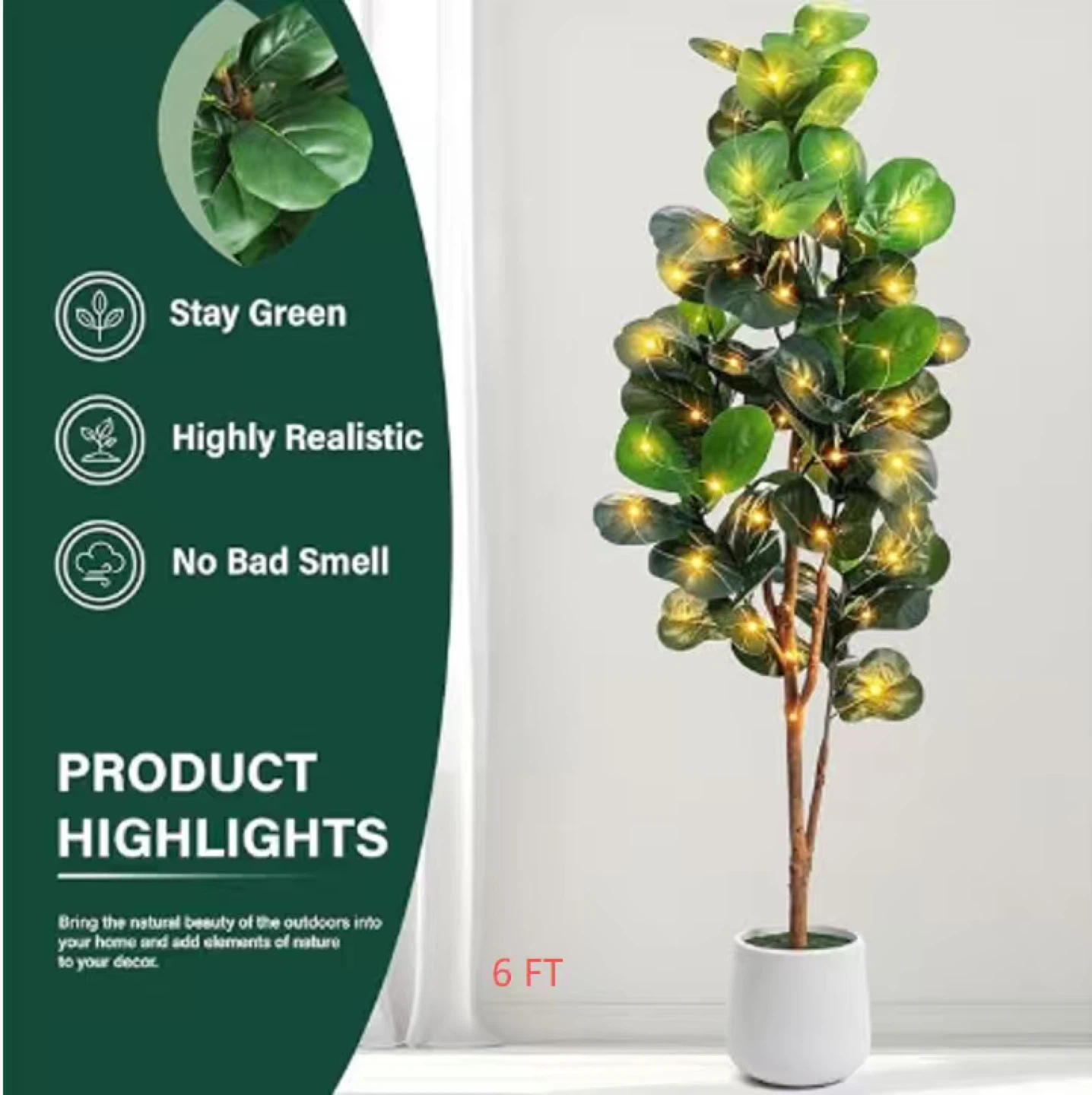 Artificial Fig Tree with Lights - 6ft - photo 2