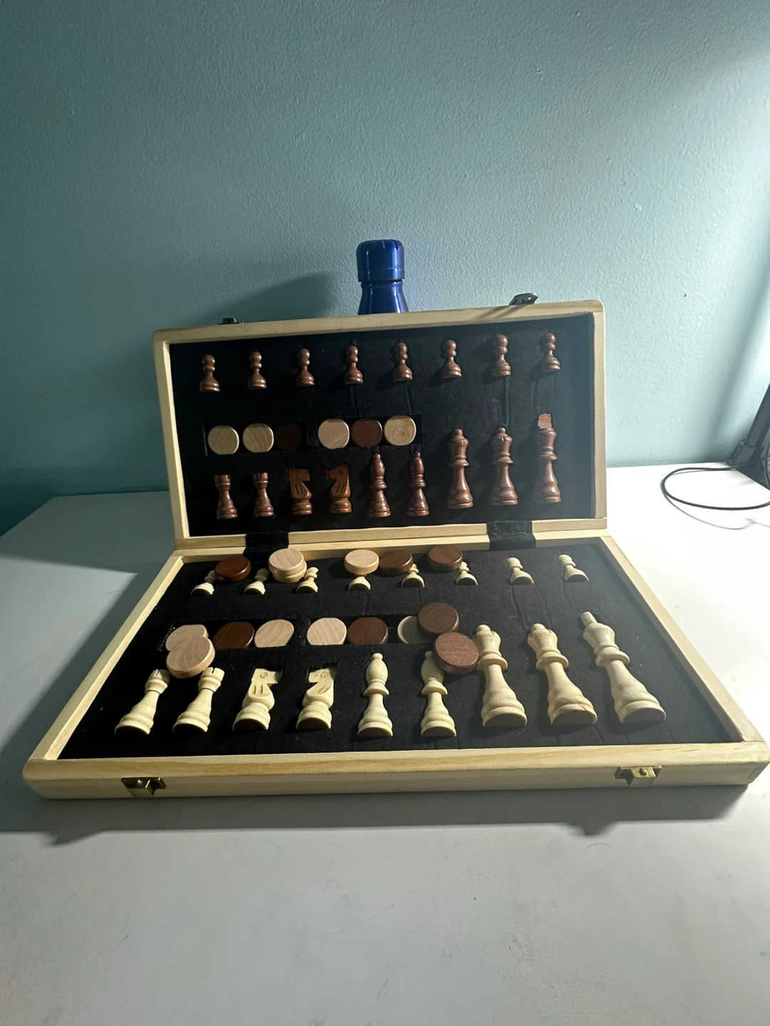 Wooden Chess and Checkers Set - 15 inch Magnetic Board - photo 3