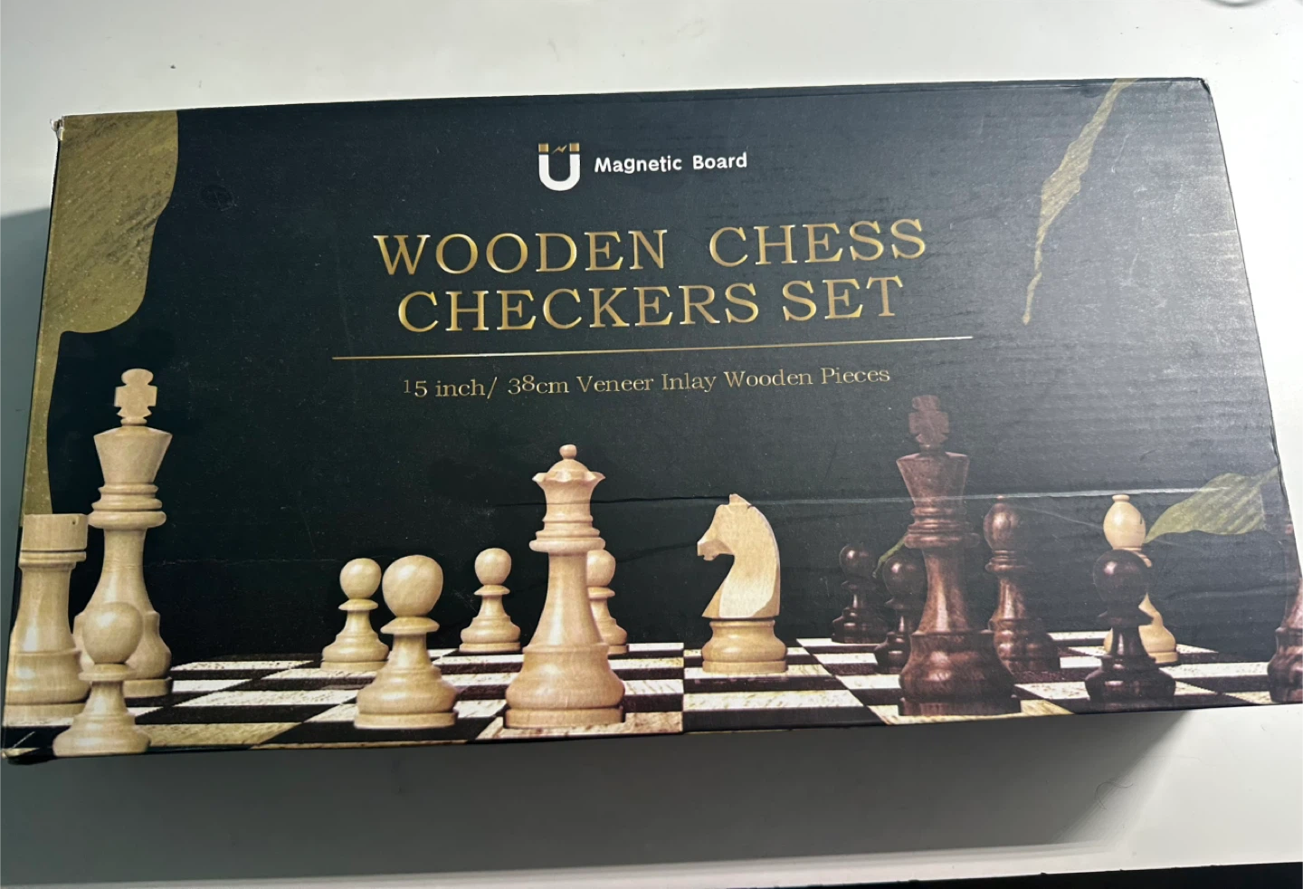 Wooden Chess and Checkers Set - 15 inch Magnetic Board