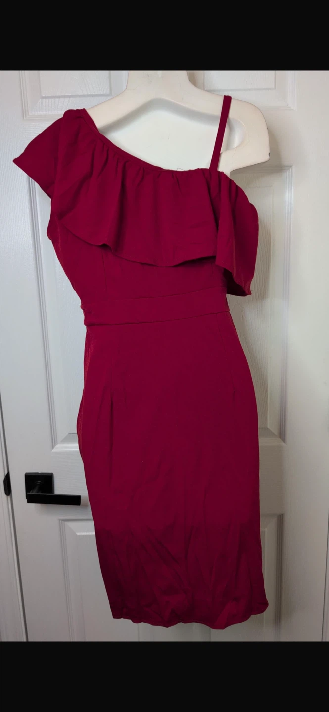 NEW! Sexy Slit One-Shoulder Ruffle Pencil Dress - photo 5