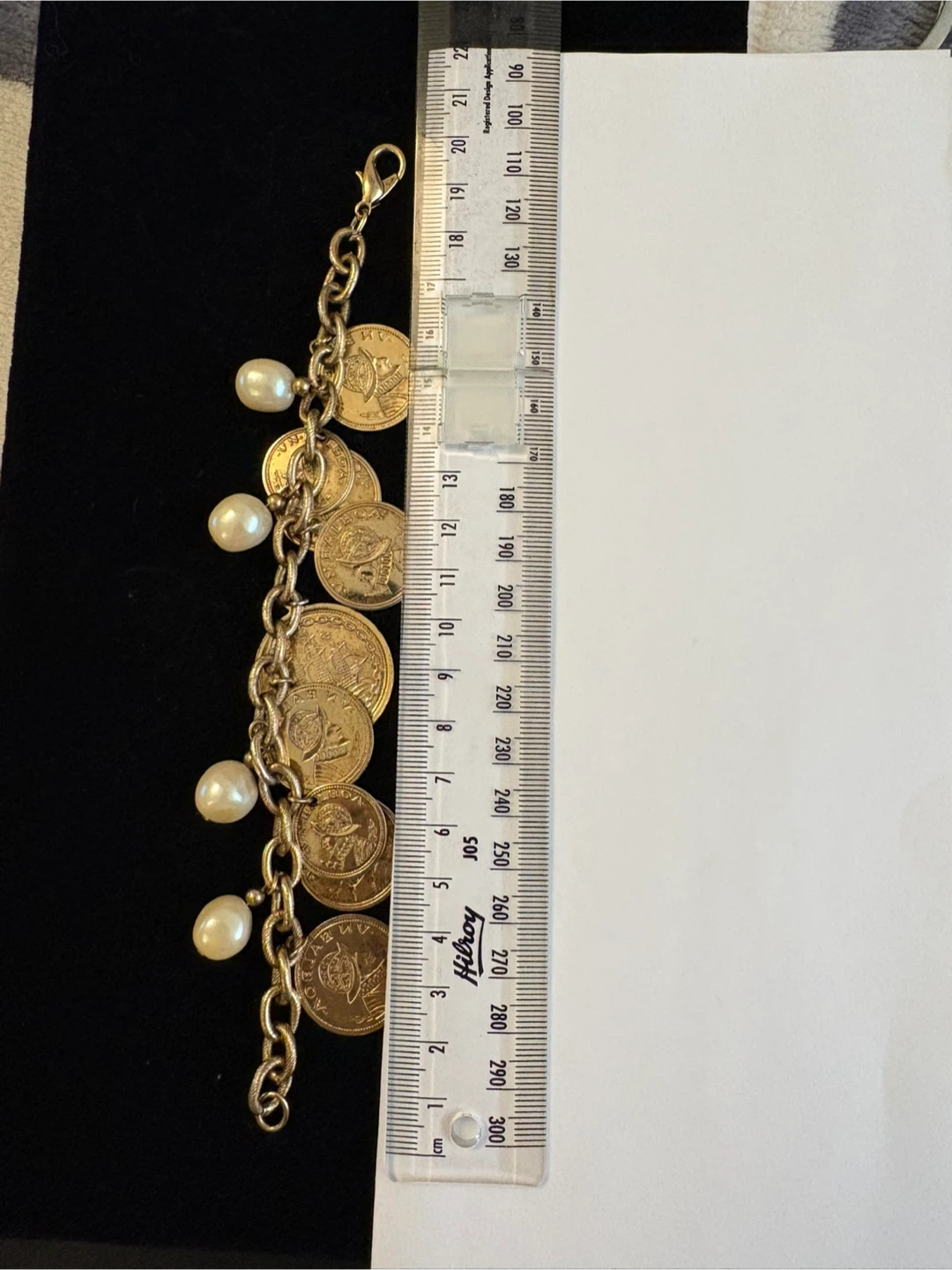 Vintage Gold-tone Charm Bracelet with  Pearls and Coin Charms - photo 2