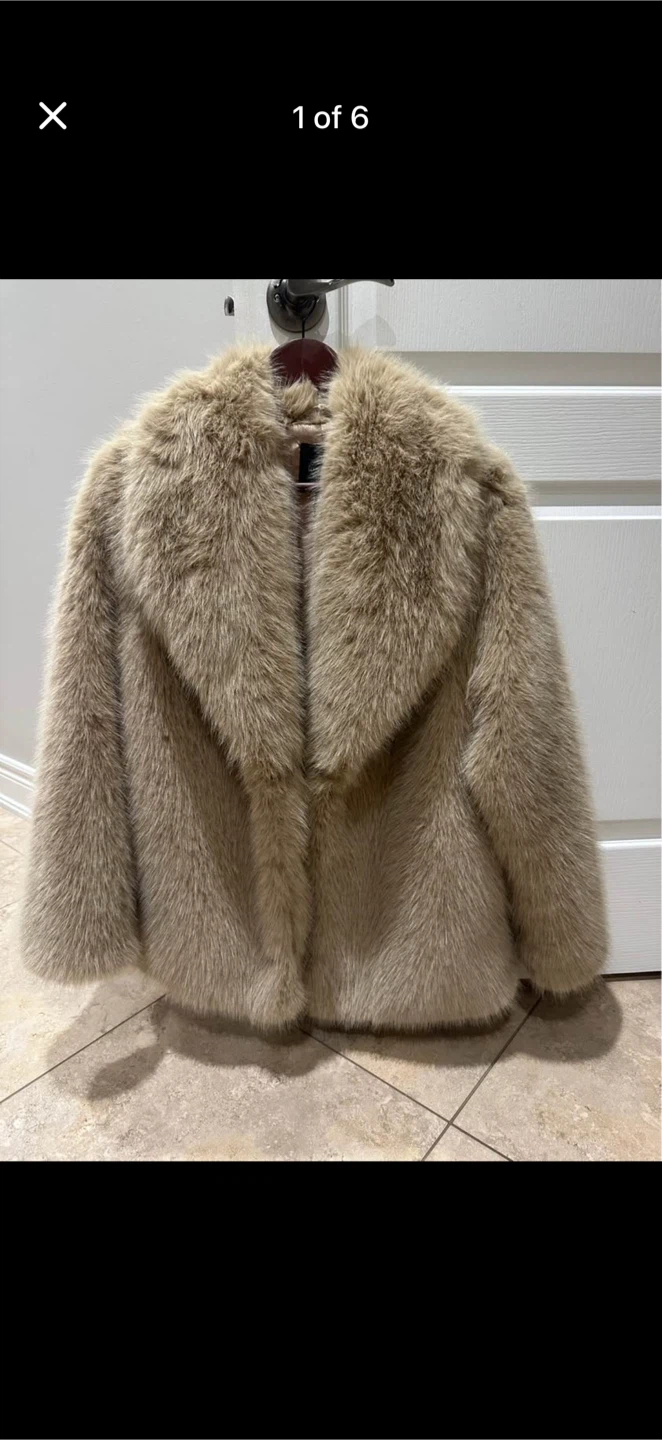 Faux Fur Midi Jacket - Tan - Size M