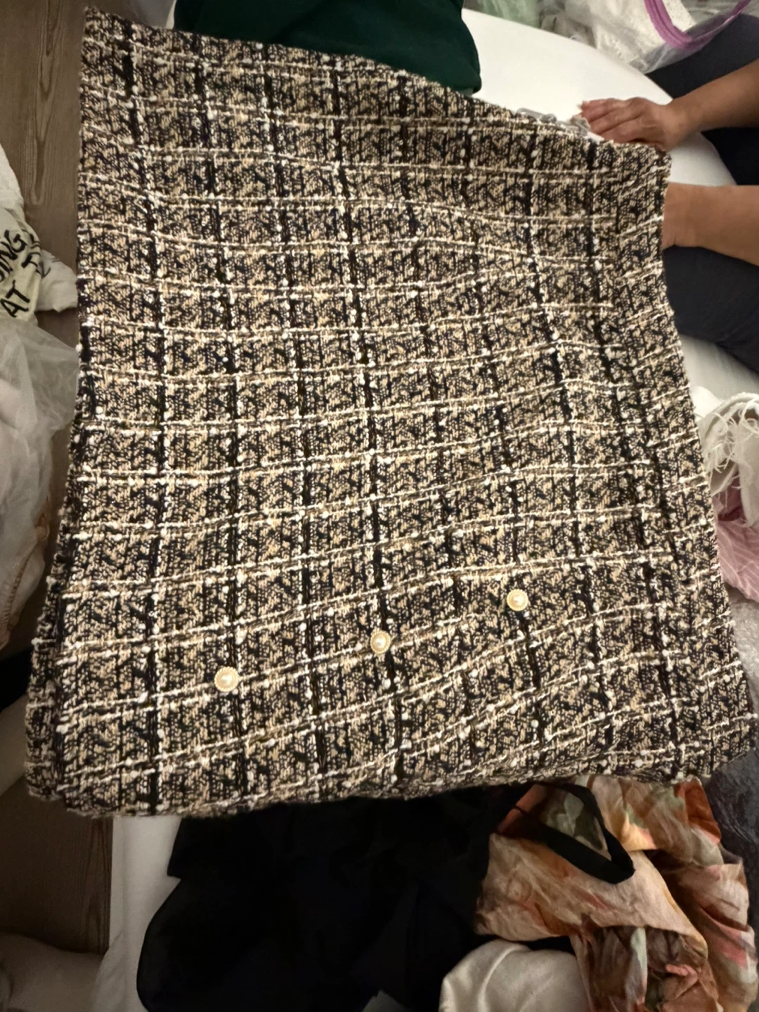 Tweed Skirt with Pearl Details
