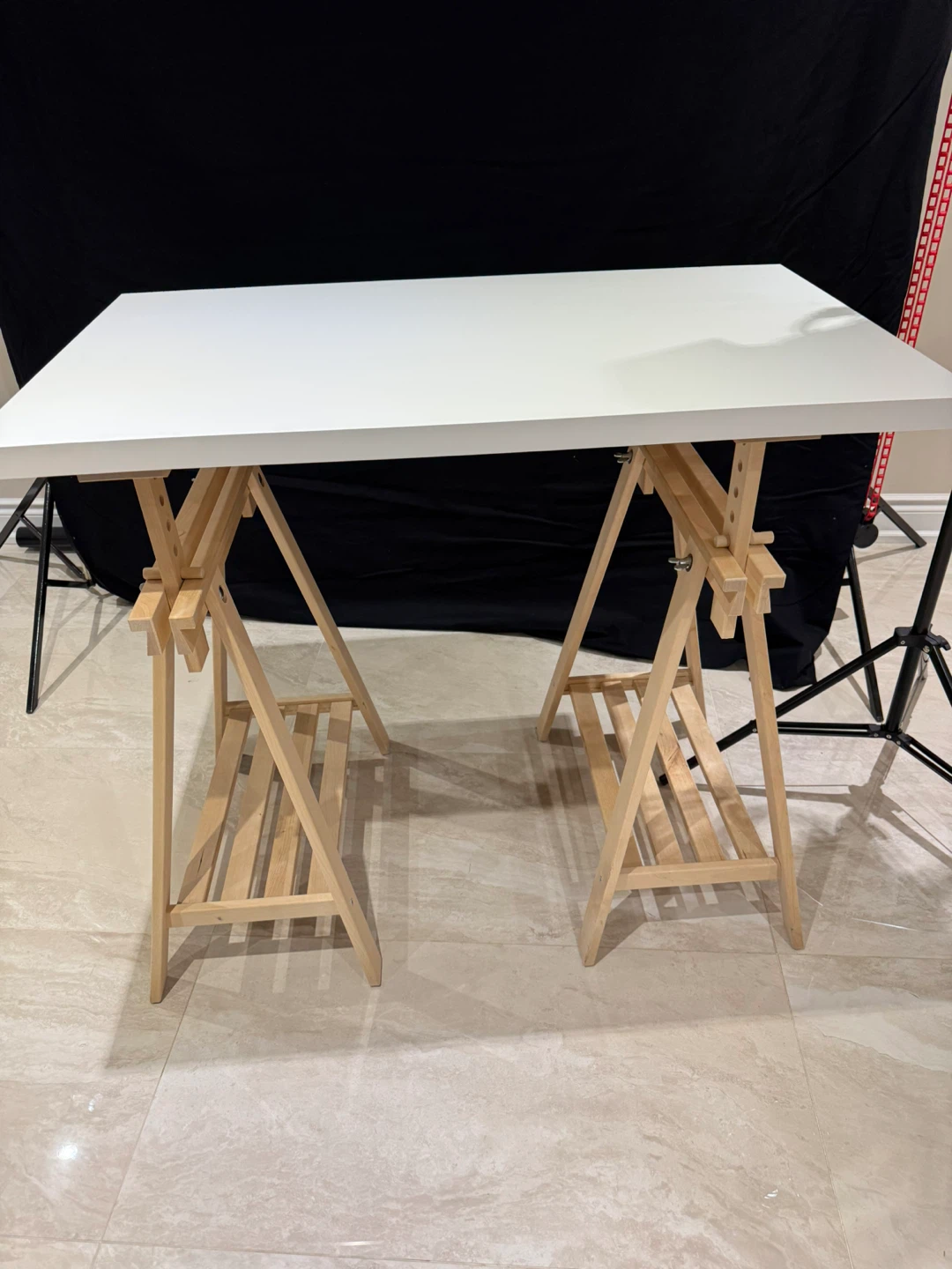 Adjustable Wooden Drafting Table with White Top