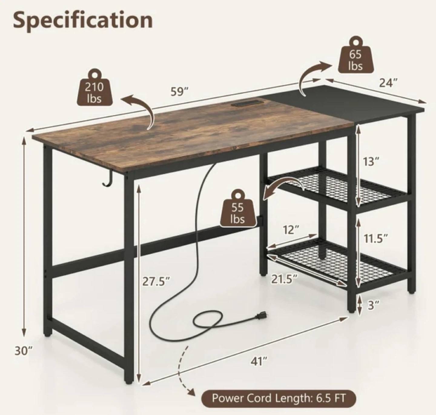 Industrial Style Desk with Storage Shelves - photo 3