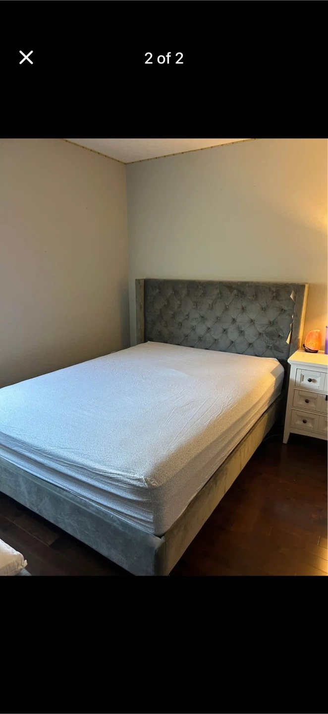 Grey Velvet Tufted Headboard Bed Frame - photo 2