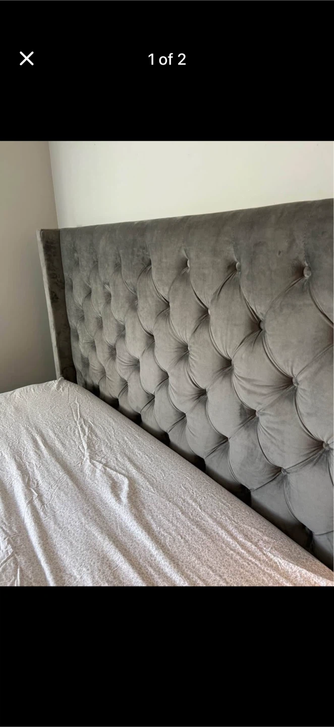Grey Velvet Tufted Headboard Bed Frame