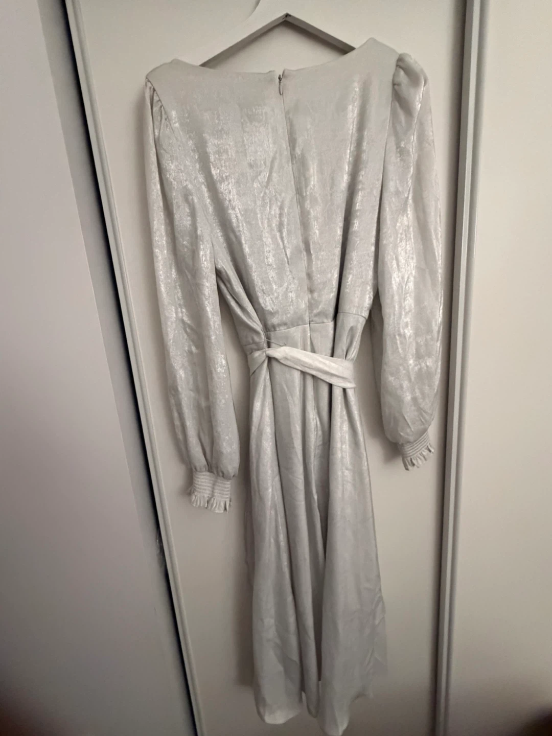 DKNY Silver Metallic Wrap Dress Size 12 - photo 3