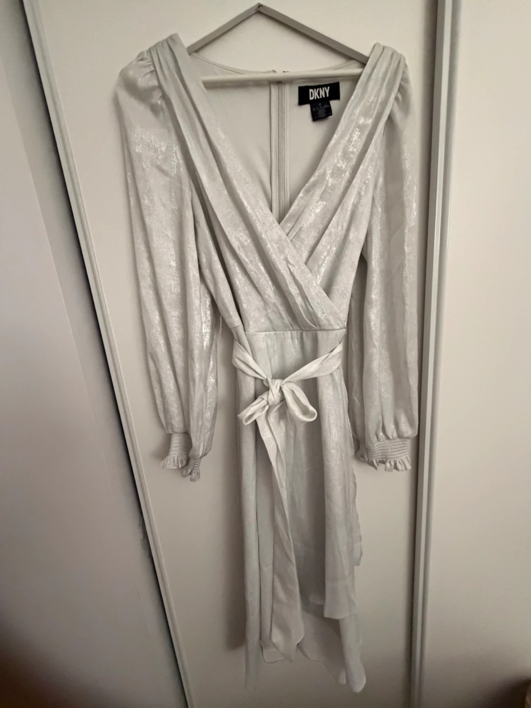 DKNY Silver Metallic Wrap Dress Size 12