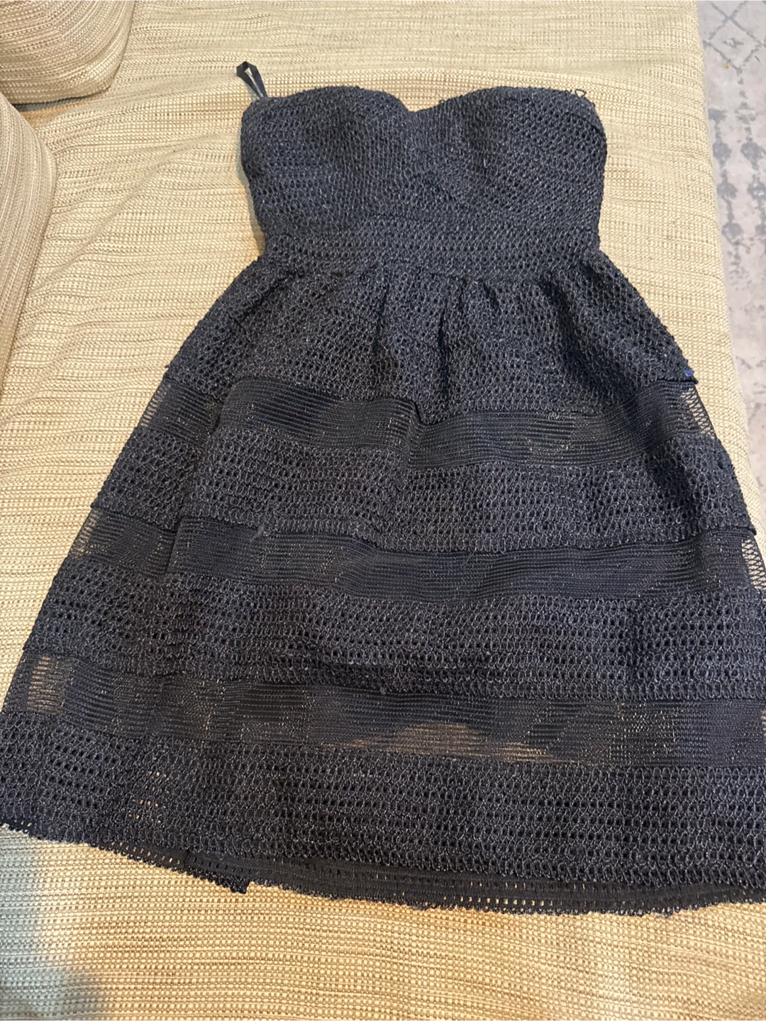 Wow Couture Black Strapless Crochet Mini Dress Size S