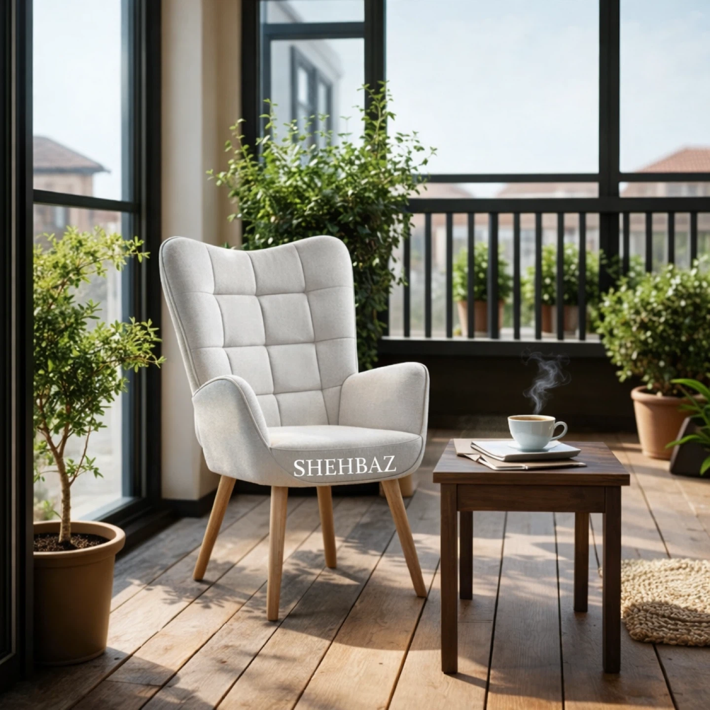 Living Room Wingback Chair – Beige Fabric – Brand New
