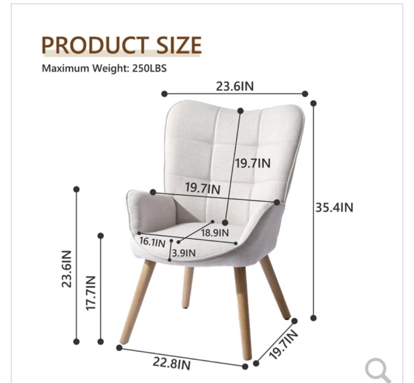 Living Room Wingback Chair – Beige Fabric – Brand New - photo 4