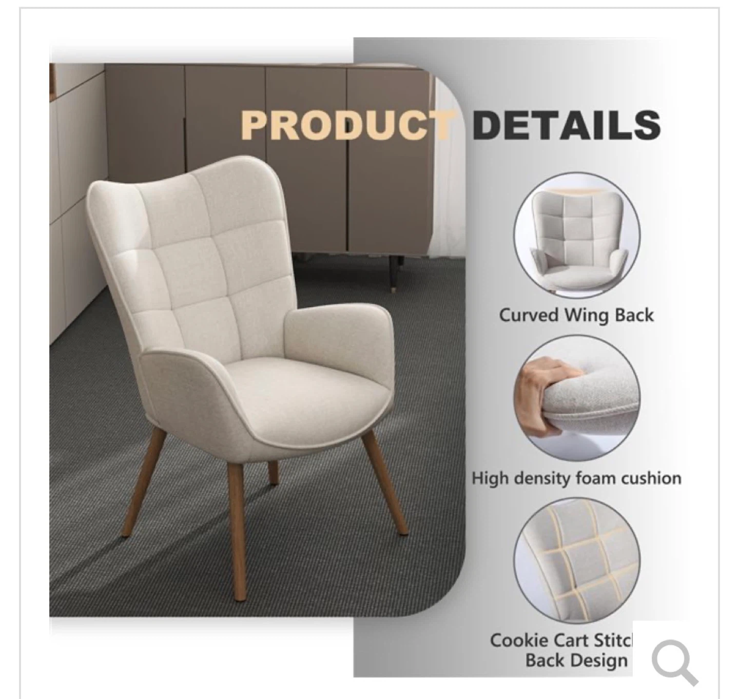 Living Room Wingback Chair – Beige Fabric – Brand New - photo 2