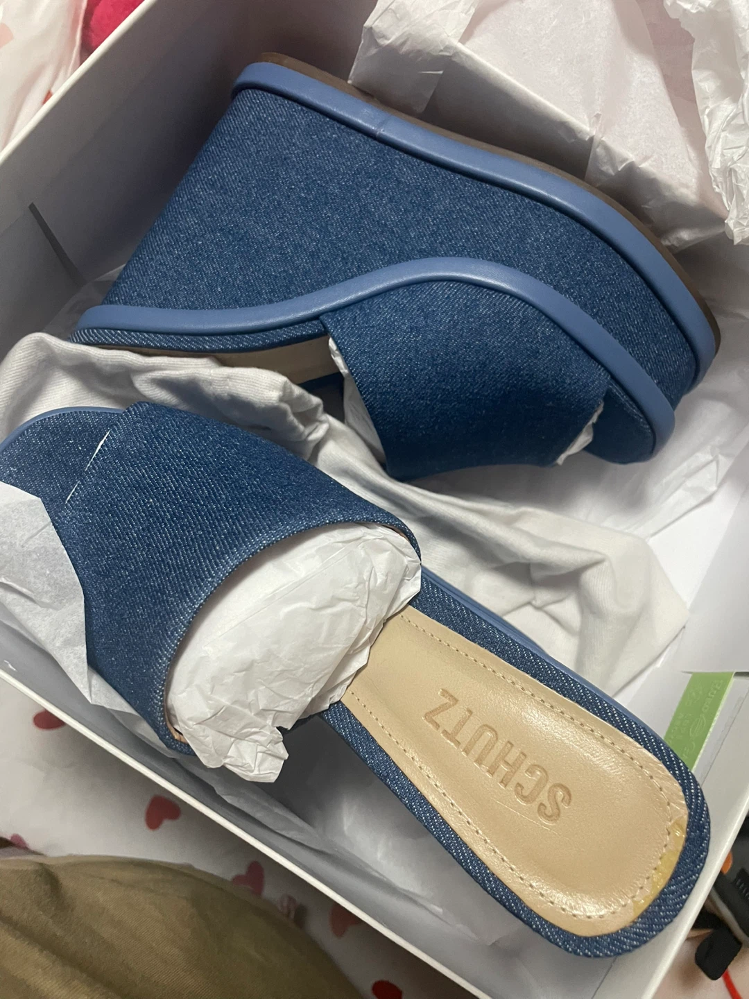 Schutz Denim Wedge Slide Sandals - Size 6.5B