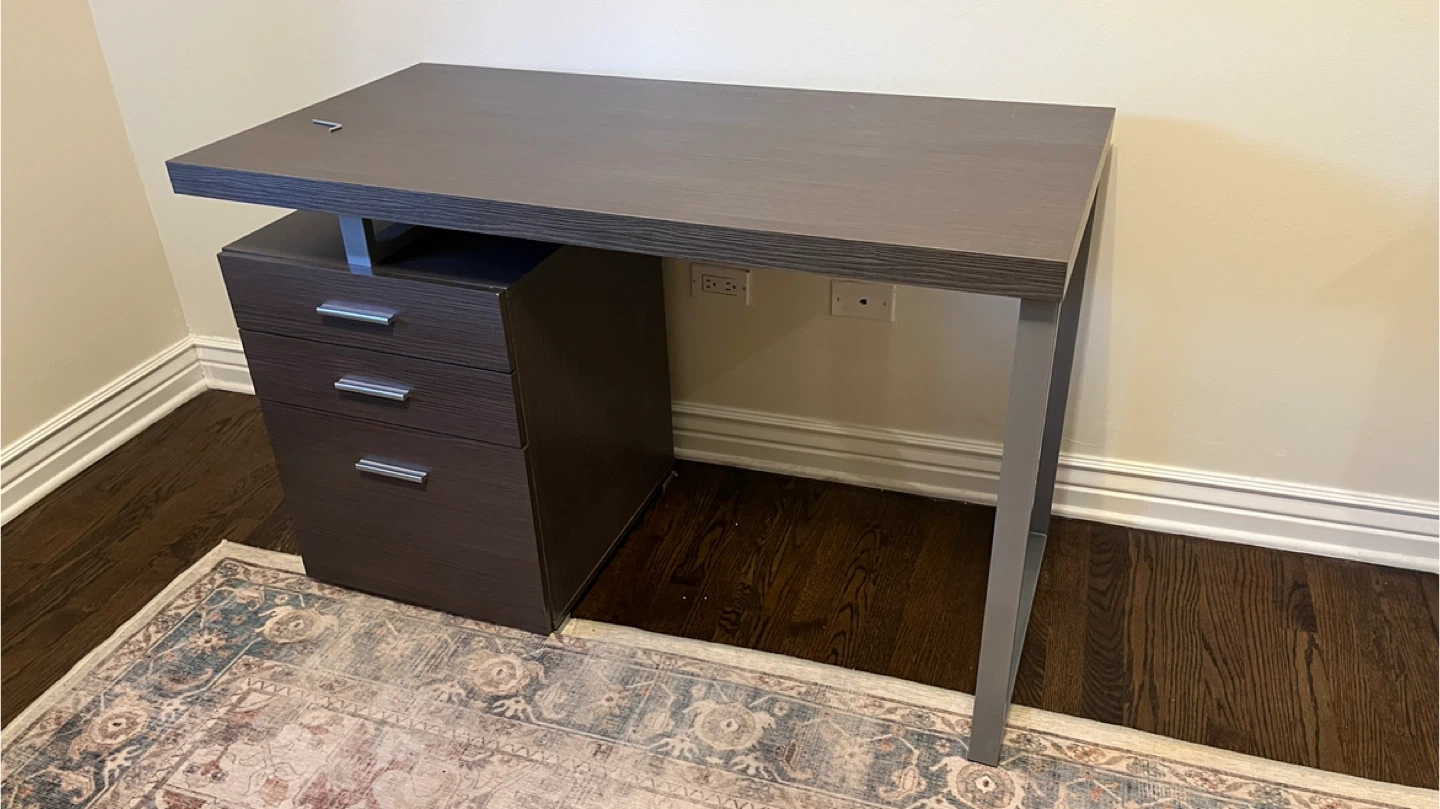 Dark Wood Grain Desk with 3 Drawers