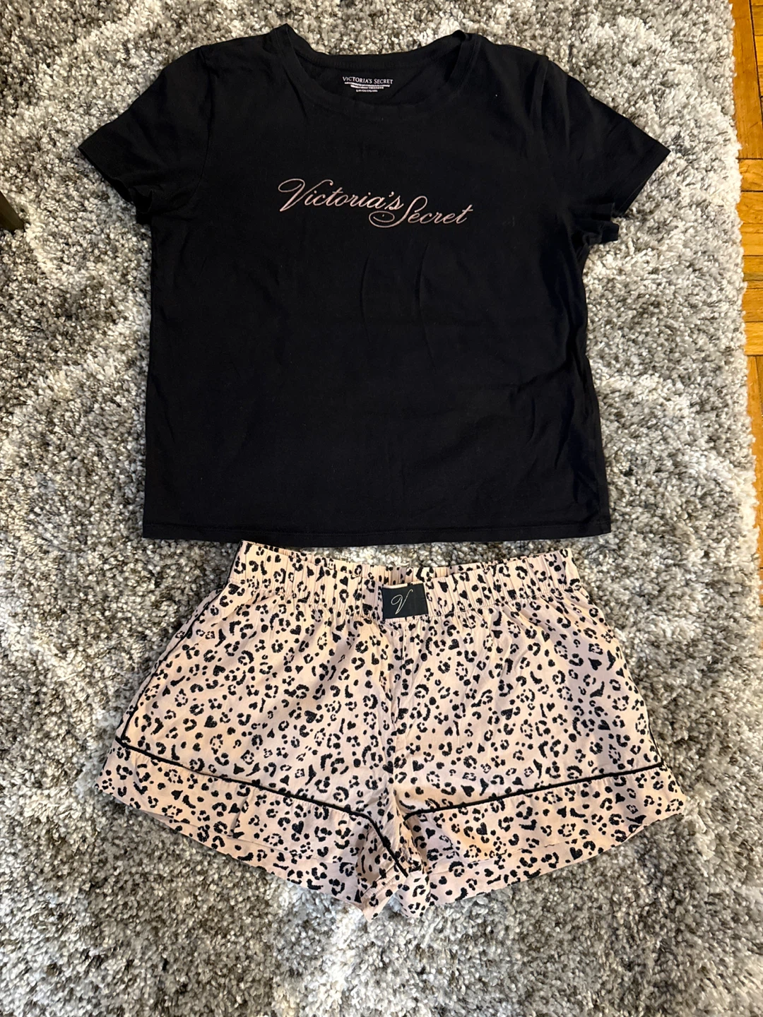 Victoria's Secret Pajama Set - Black T-shirt & Leopard Shorts