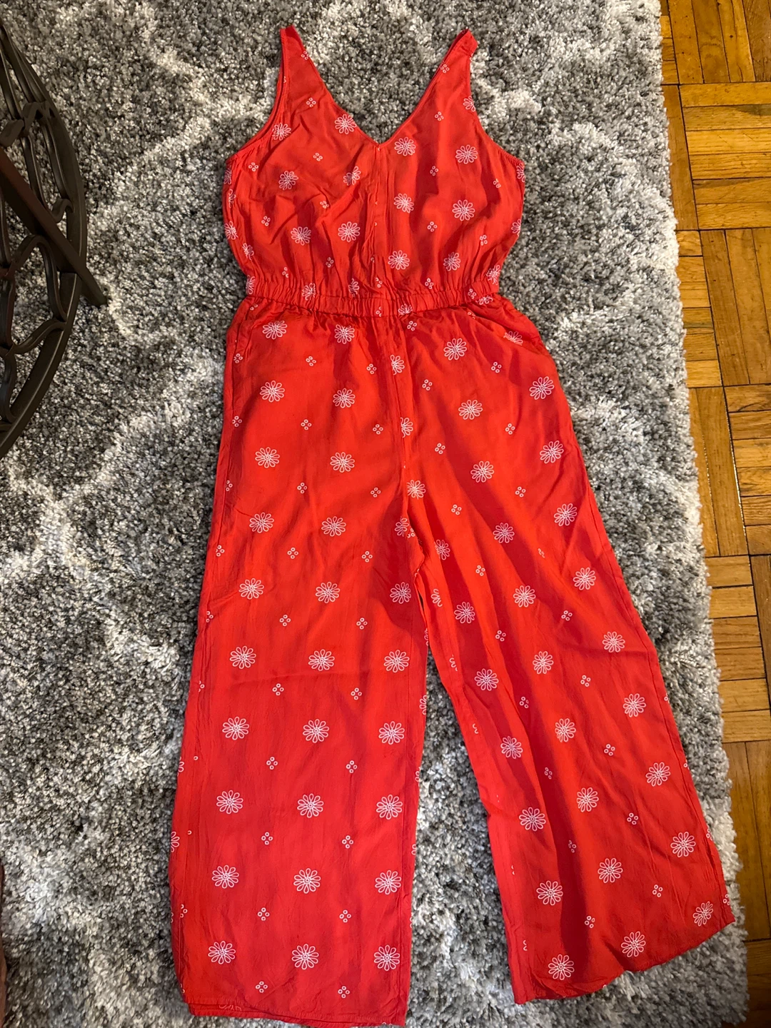 LOFT Red Floral Jumpsuit Size 0