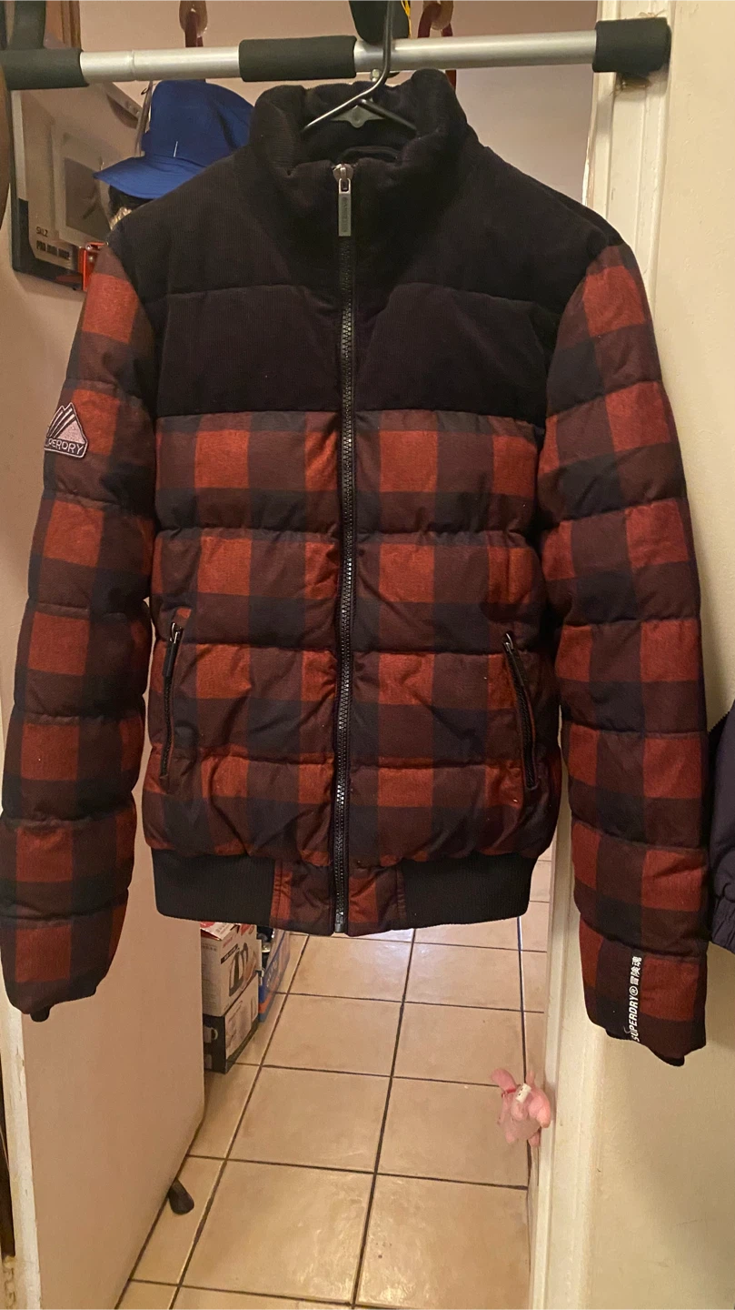 Superdry Men's Puffer Jacket Red Plaid