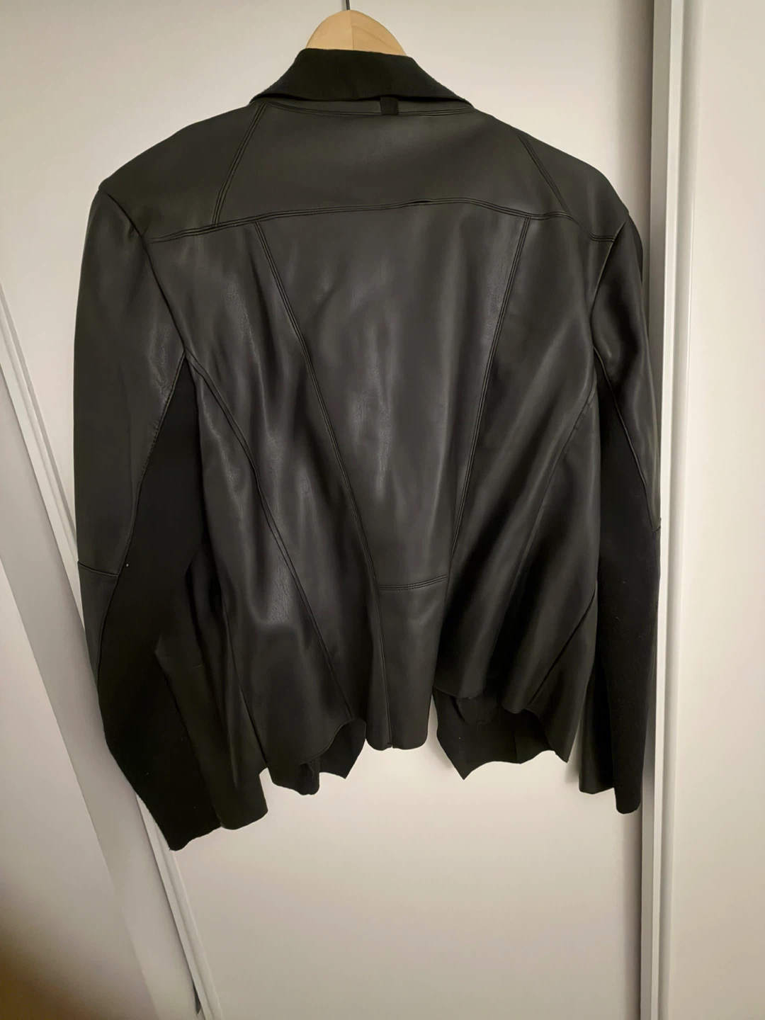 Black Drape Front Faux Leather Jacket - photo 3