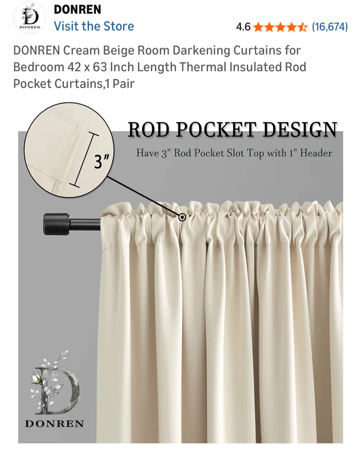 DONREN Cream Beige Room Darkening Curtains - photo 2