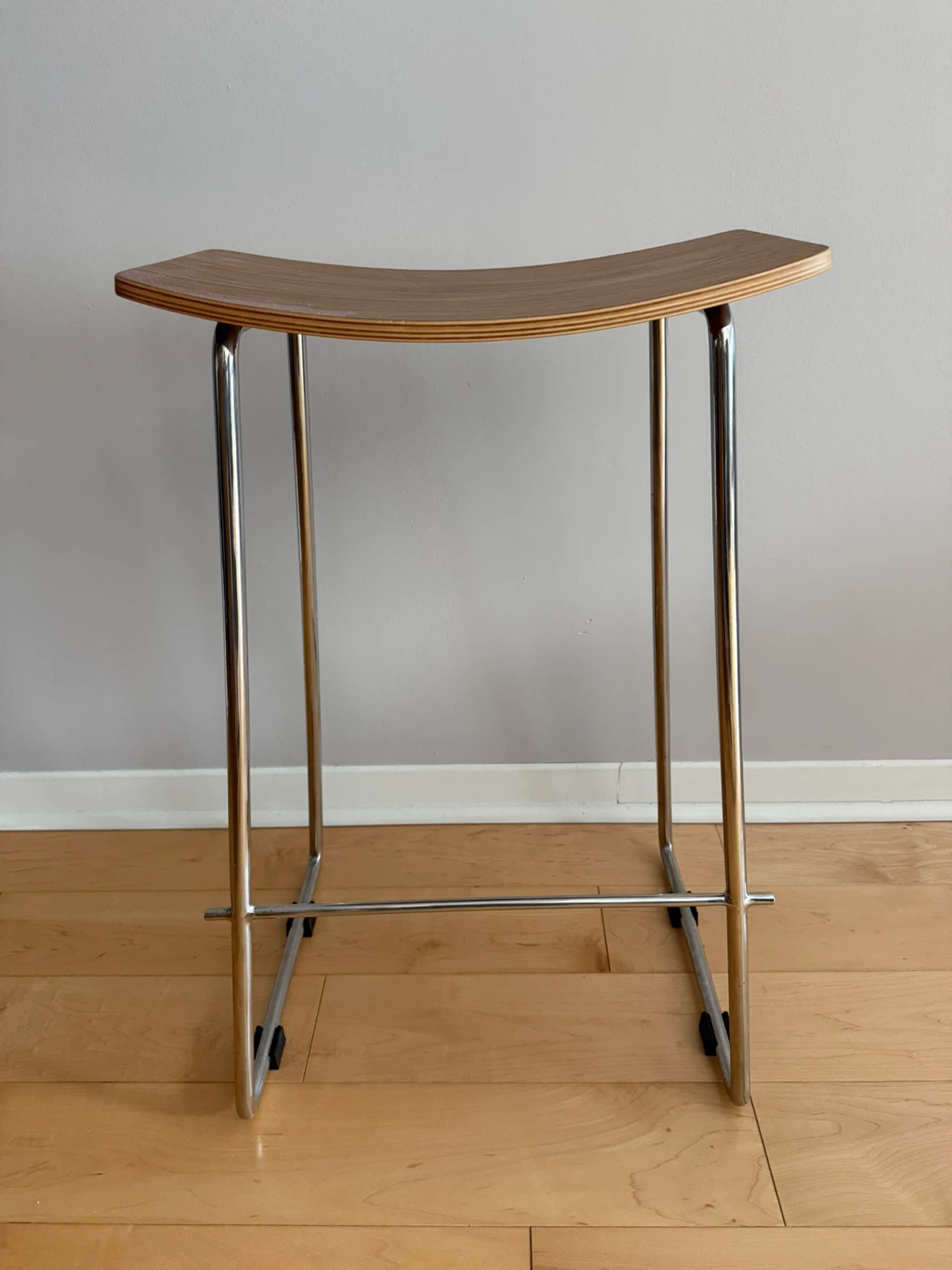 Modern Curved Wood and Metal Bar Stool