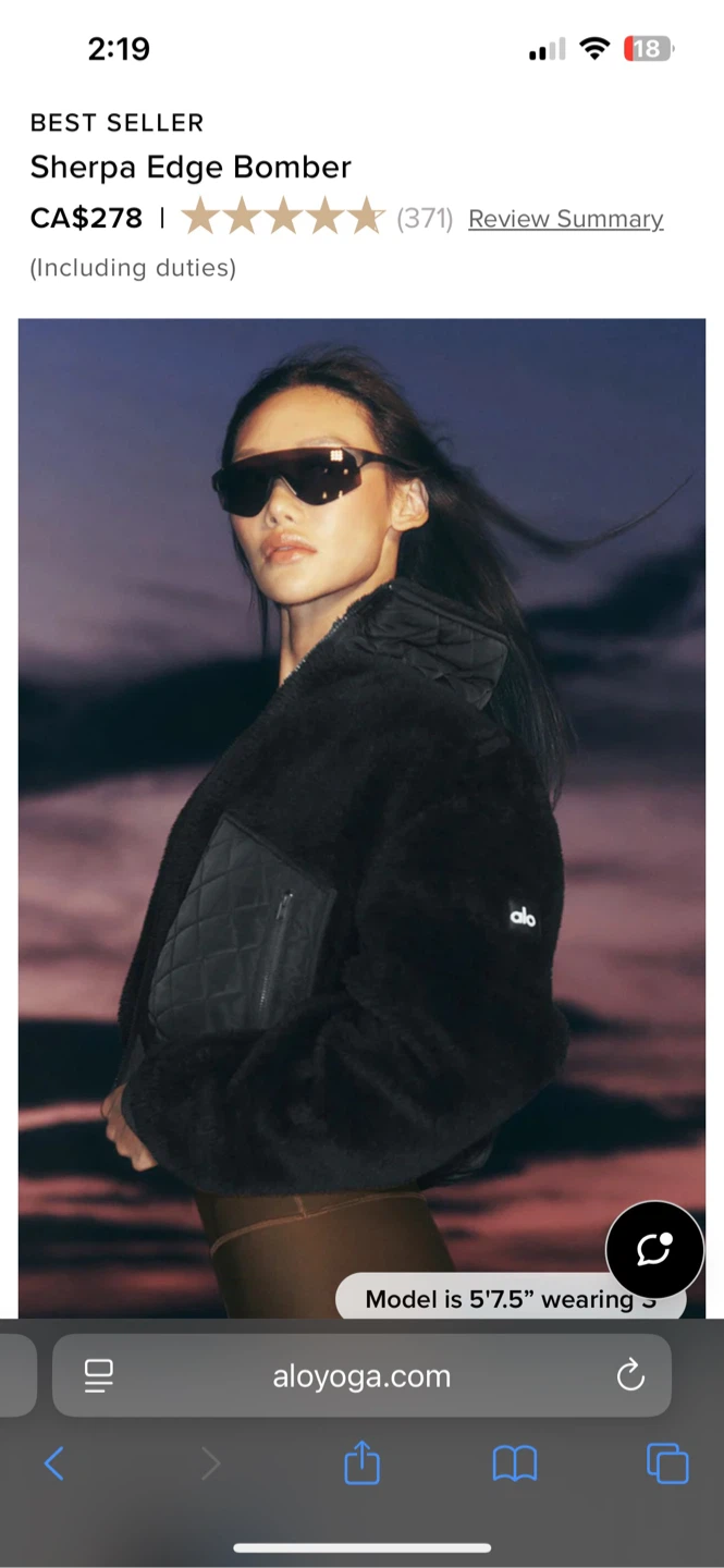 Alo Sherpa Edge Bomber Jacket Black