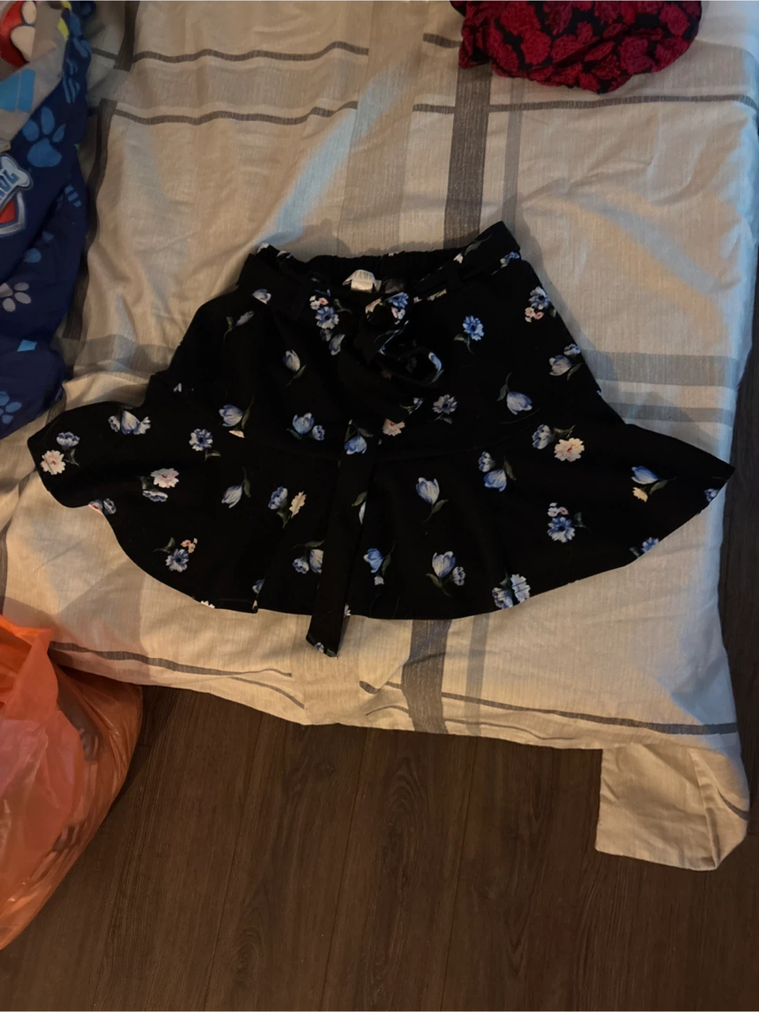Black Floral Skirt with Tie Waist - Size S