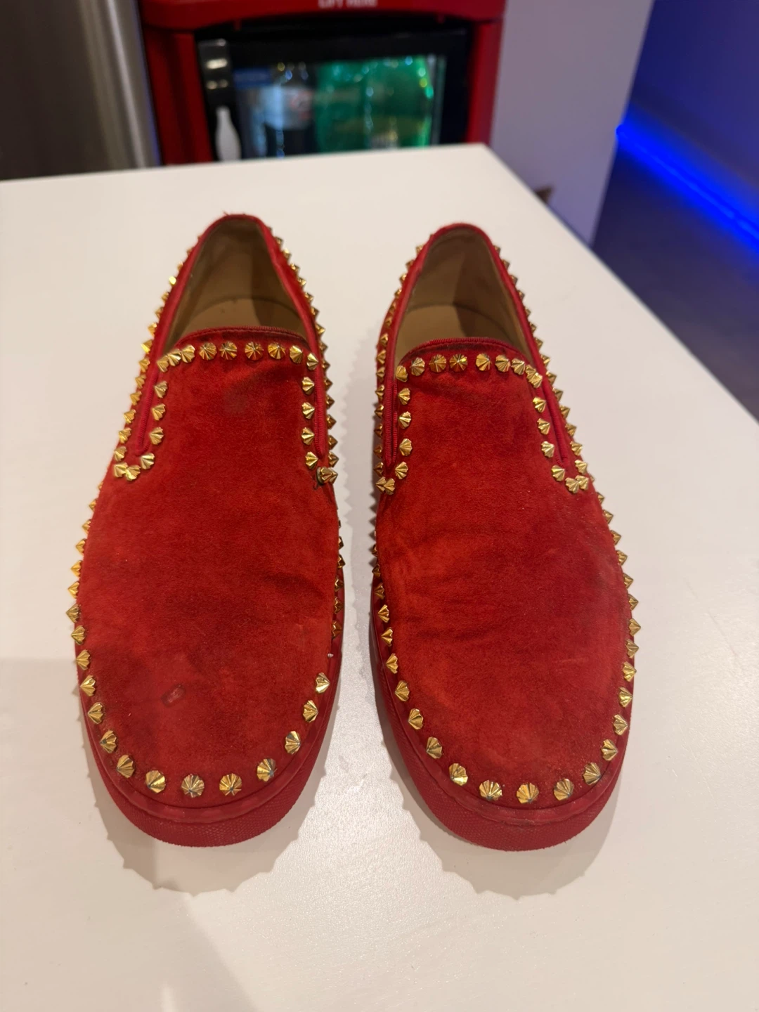Christian Louboutin Red Suede Spiked Loafers