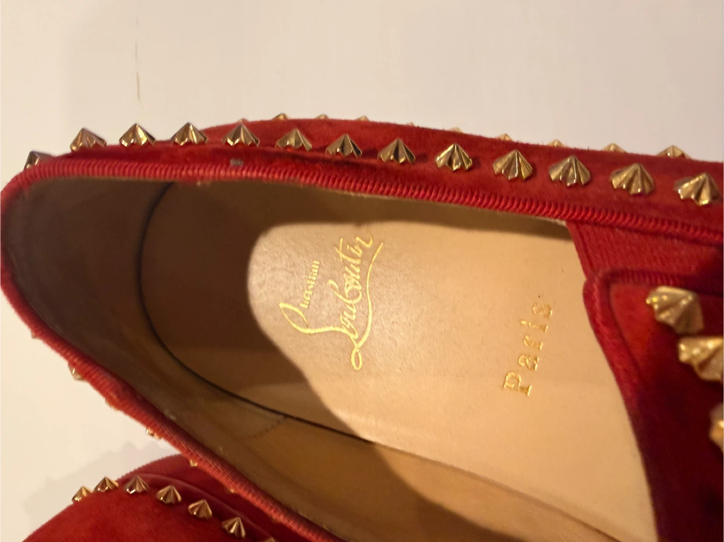 Christian Louboutin Red Suede Spiked Loafers - photo 4