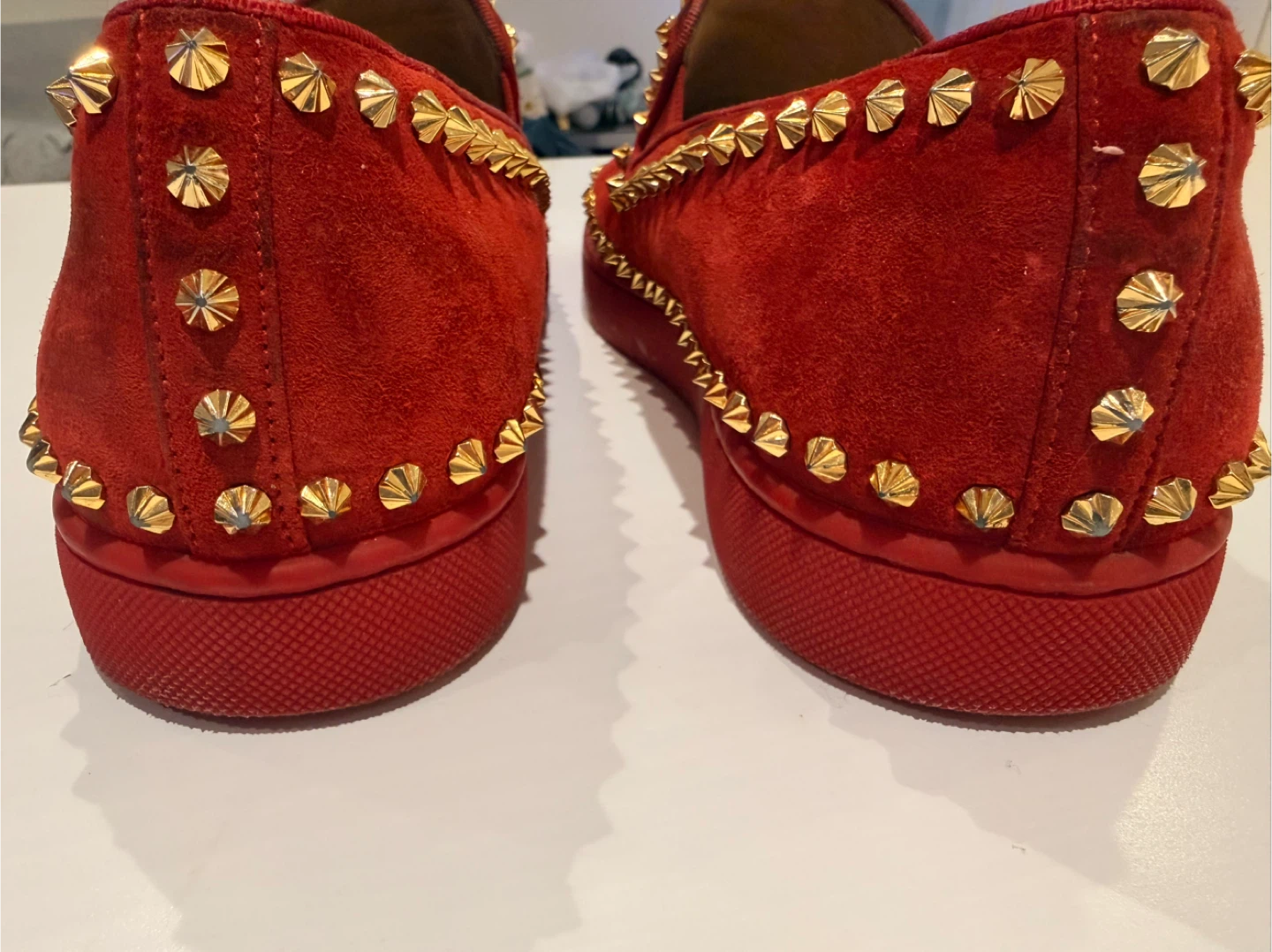 Christian Louboutin Red Suede Spiked Loafers - photo 5