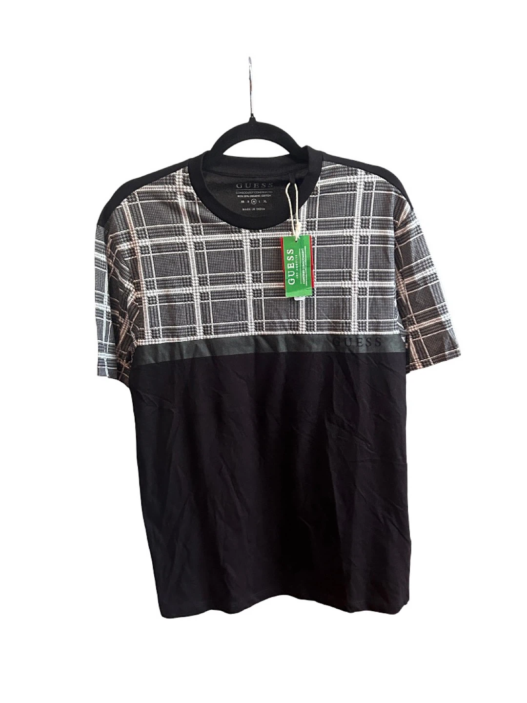 Guess T-Shirt with Plaid Sleeves