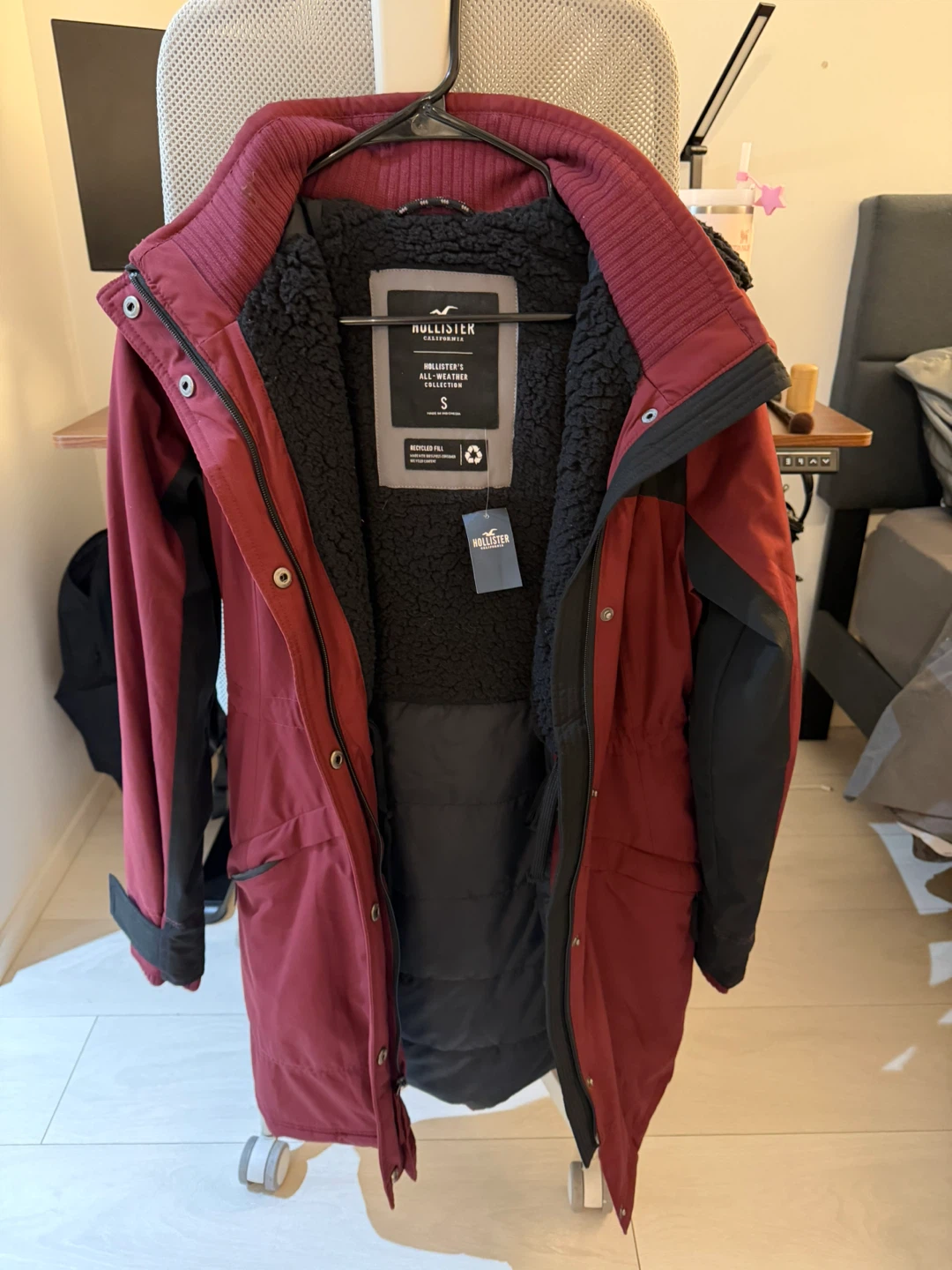 Hollister All-Weather Parka Jacket - Red/Black - Size S