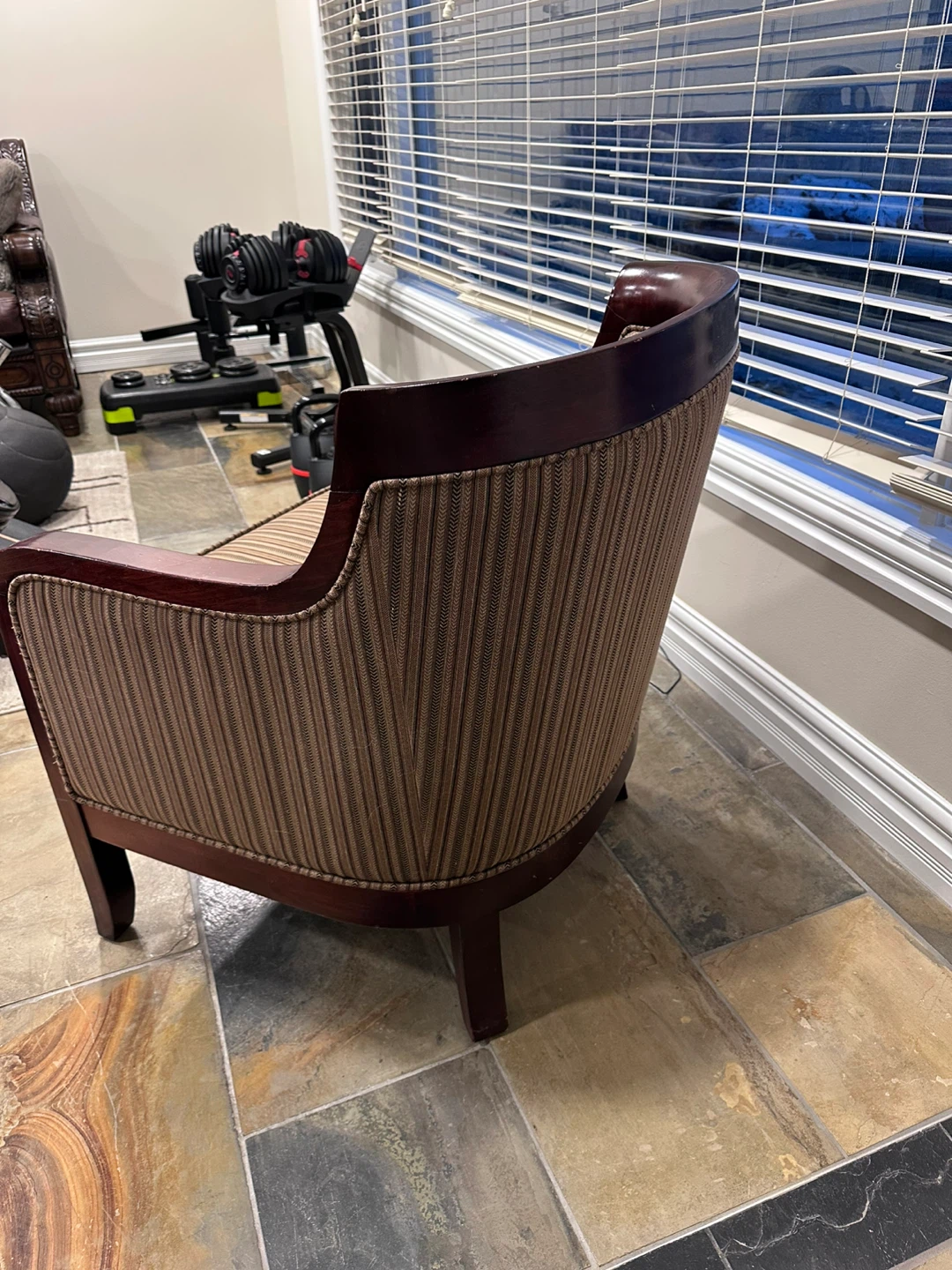 Club Chair with Striped Fabric Upholstery and Wooden Frame - photo 3