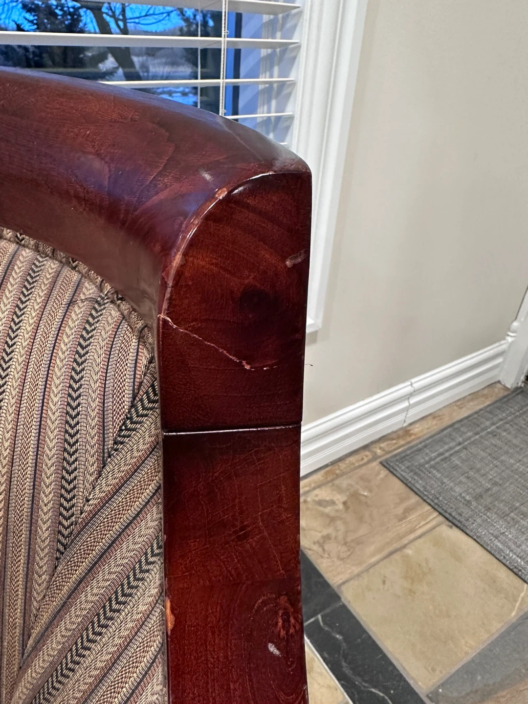 Club Chair with Striped Fabric Upholstery and Wooden Frame - photo 4