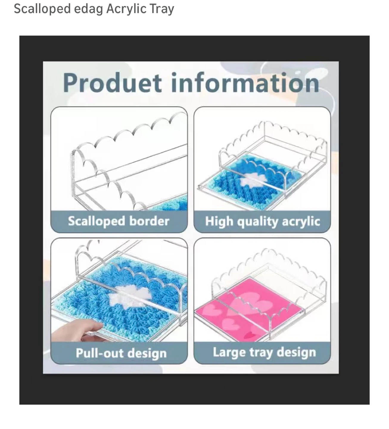 Brand New Scalloped edag Acrylic Tray 6.5 inch X 6.5 inch - photo 3