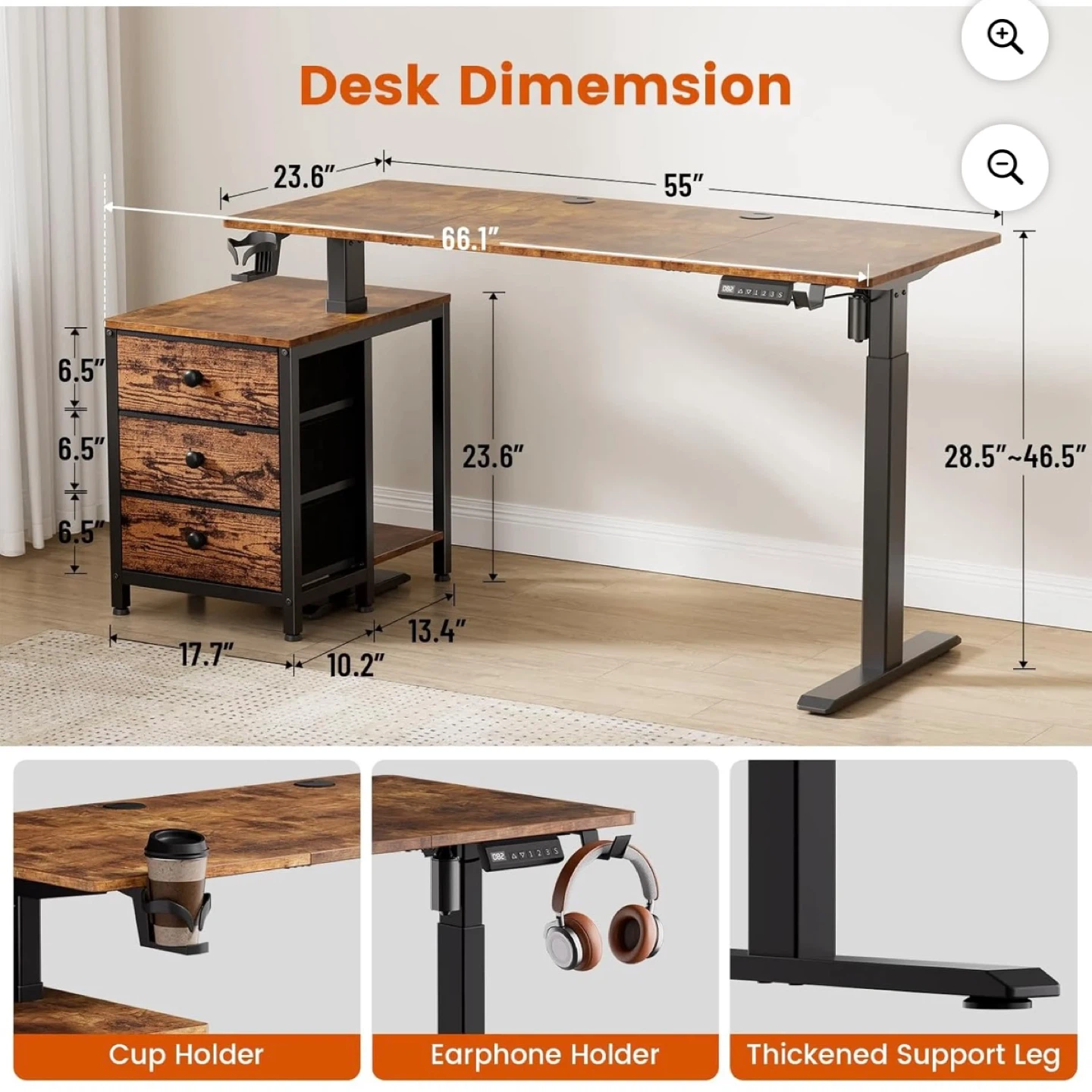 Electric Standing Desk with 3-Drawer Cabinet - photo 2