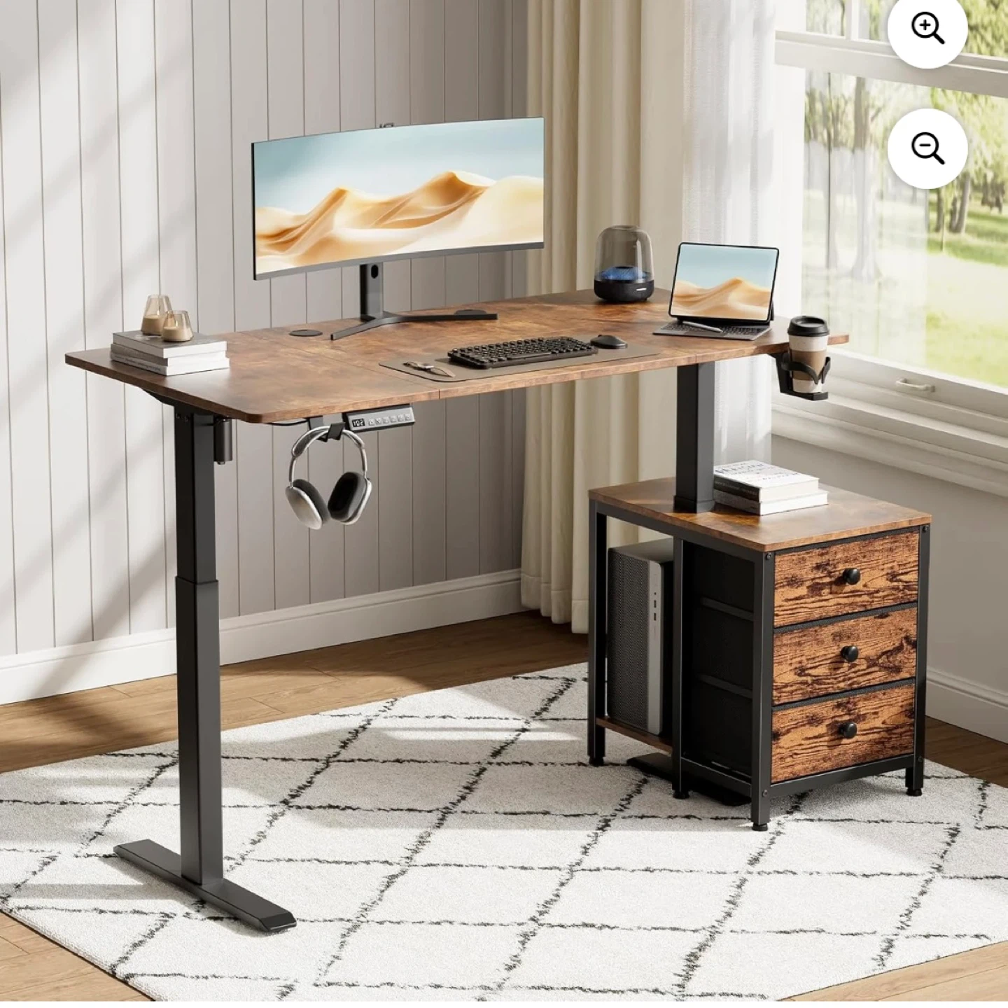 Electric Standing Desk with 3-Drawer Cabinet - photo 3