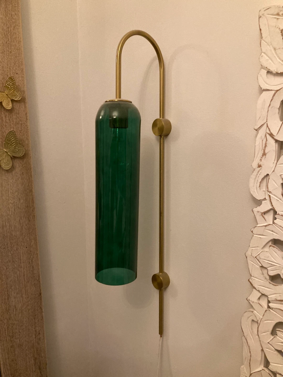 Green Glass Cylinder wall Sconce with Brass Arm sets - photo 2