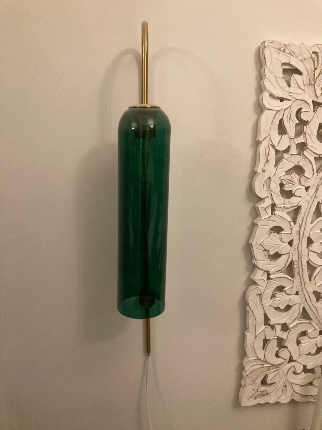 Green Glass Cylinder wall Sconce with Brass Arm sets