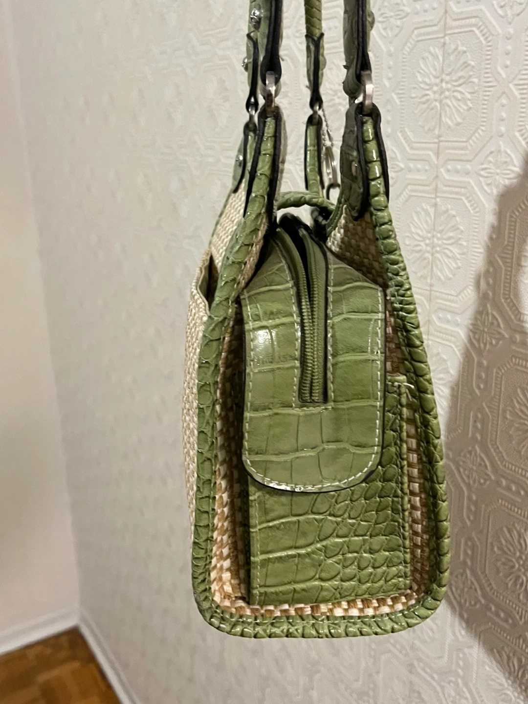 Rosetti Straw and Faux Croc Handbag - Green - photo 5