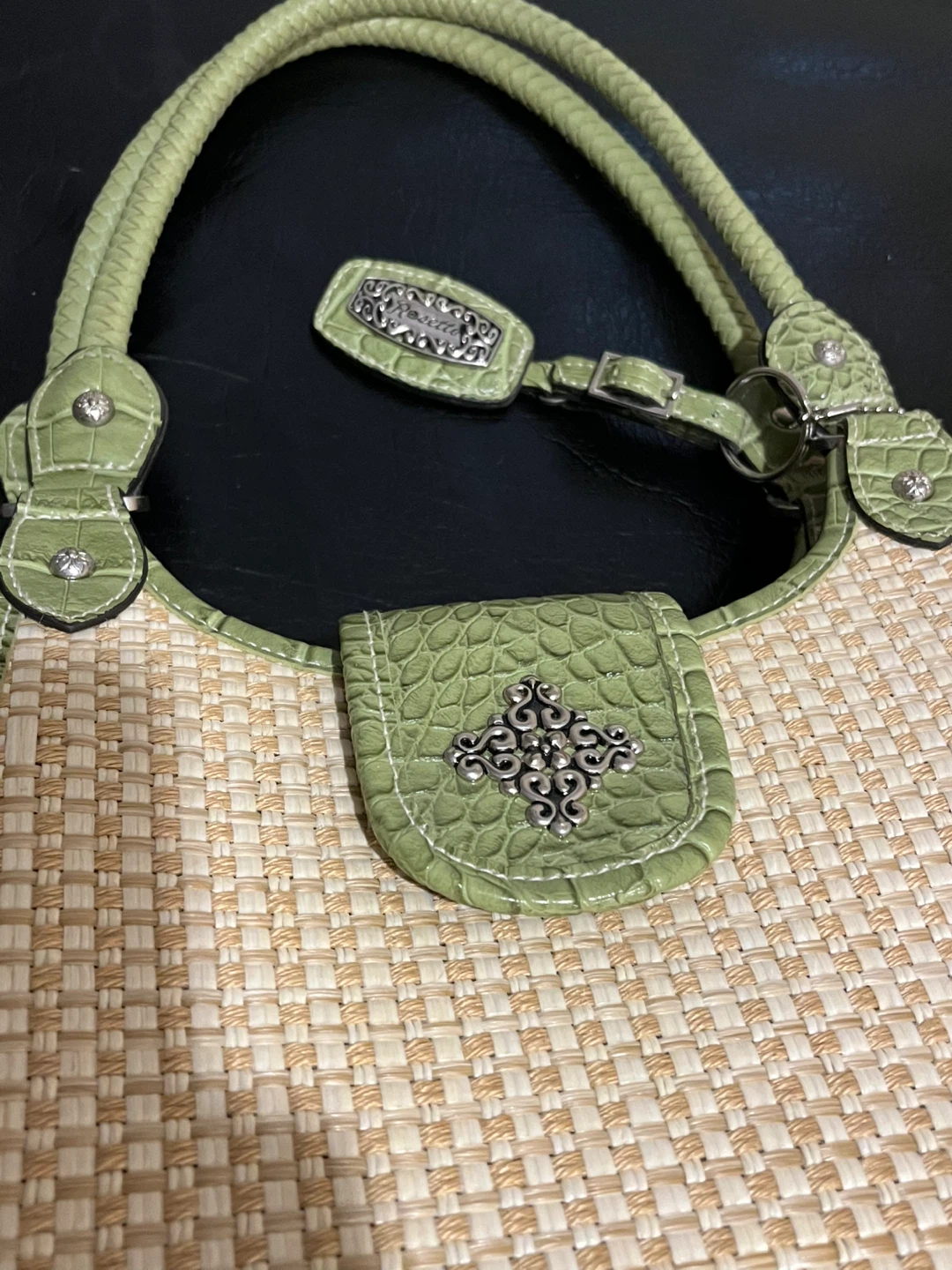 Rosetti Straw and Faux Croc Handbag - Green - photo 3