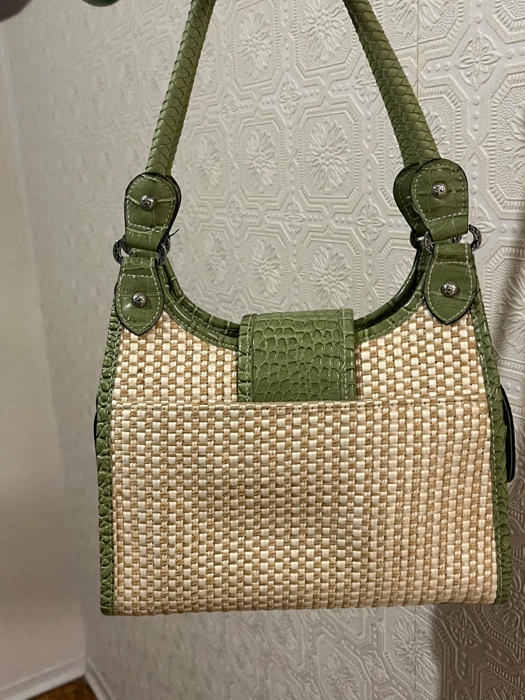 Rosetti Straw and Faux Croc Handbag - Green - photo 4